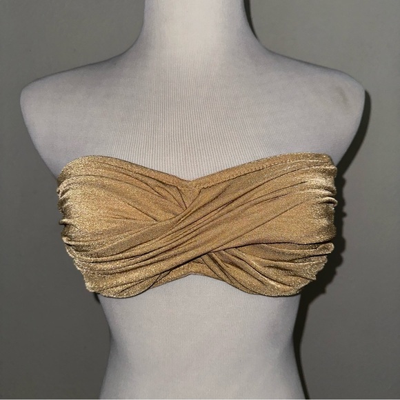 VTG Shoshanna gold bikini swimsuit strapless bandeau bathing suit top M/L B - Picture 11 of 11